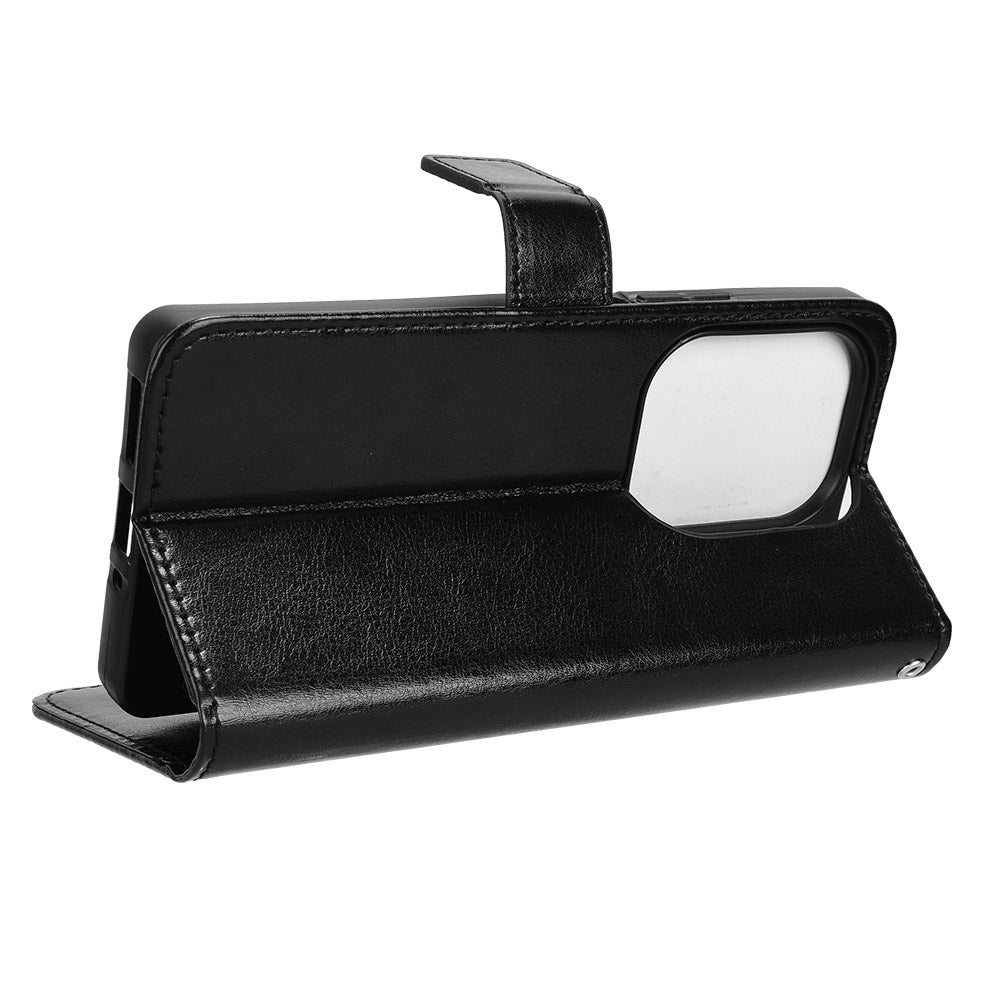 For Xiaomi Redmi Note 13 Pro 4G / Poco M6 Pro 4G Case Stand Wrist Strap Phone Cover Crazy Horse Texture - Black