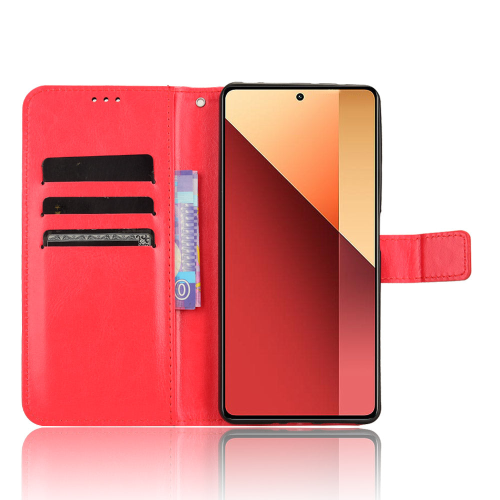 For Xiaomi Redmi Note 13 Pro 4G / Poco M6 Pro 4G Case Stand Wrist Strap Phone Cover Crazy Horse Texture - Red