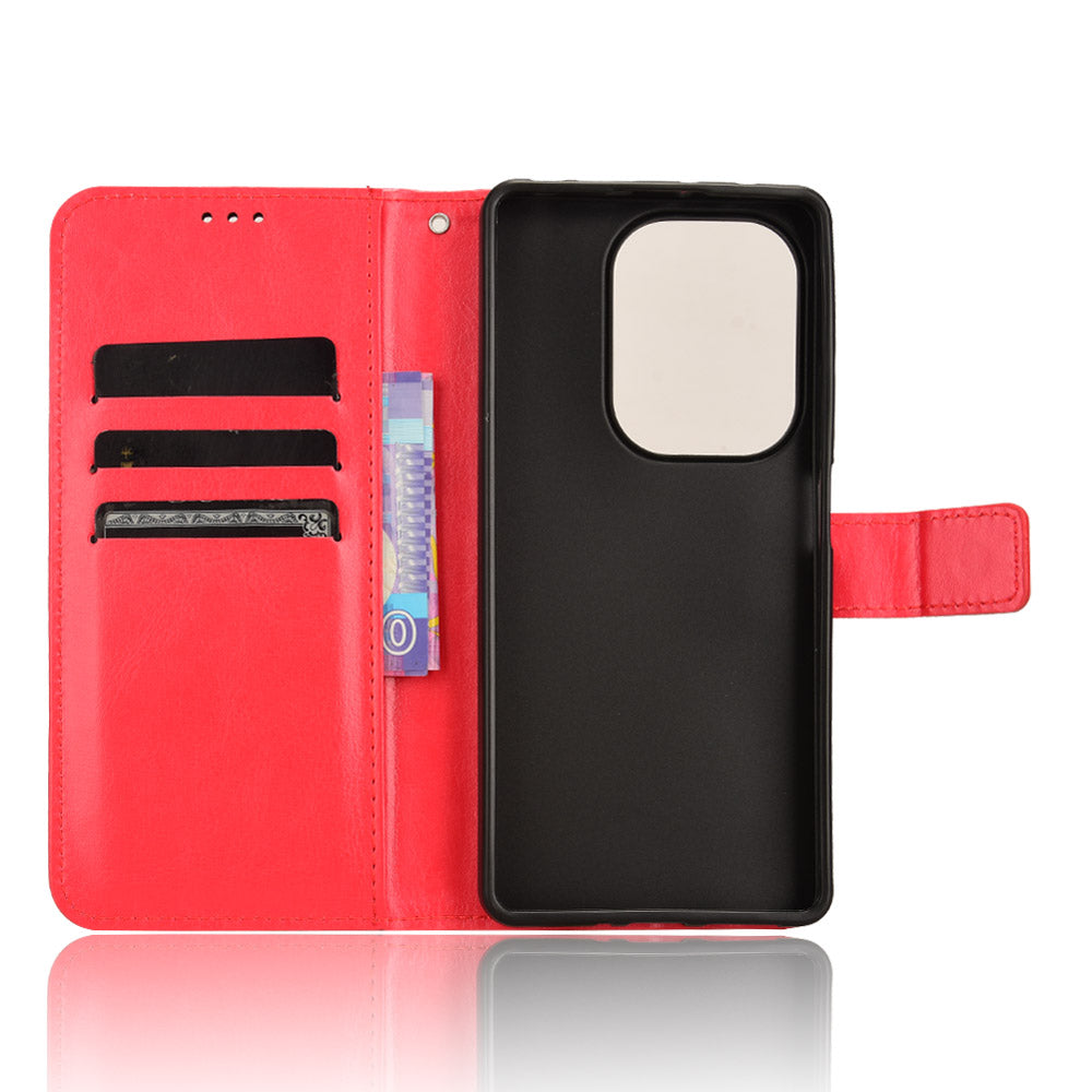 For Xiaomi Redmi Note 13 Pro 4G / Poco M6 Pro 4G Case Stand Wrist Strap Phone Cover Crazy Horse Texture - Red