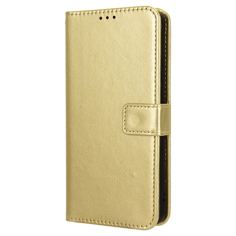 For Xiaomi Redmi Note 13 Pro 4G / Poco M6 Pro 4G Case Stand Wrist Strap Phone Cover Crazy Horse Texture - Gold