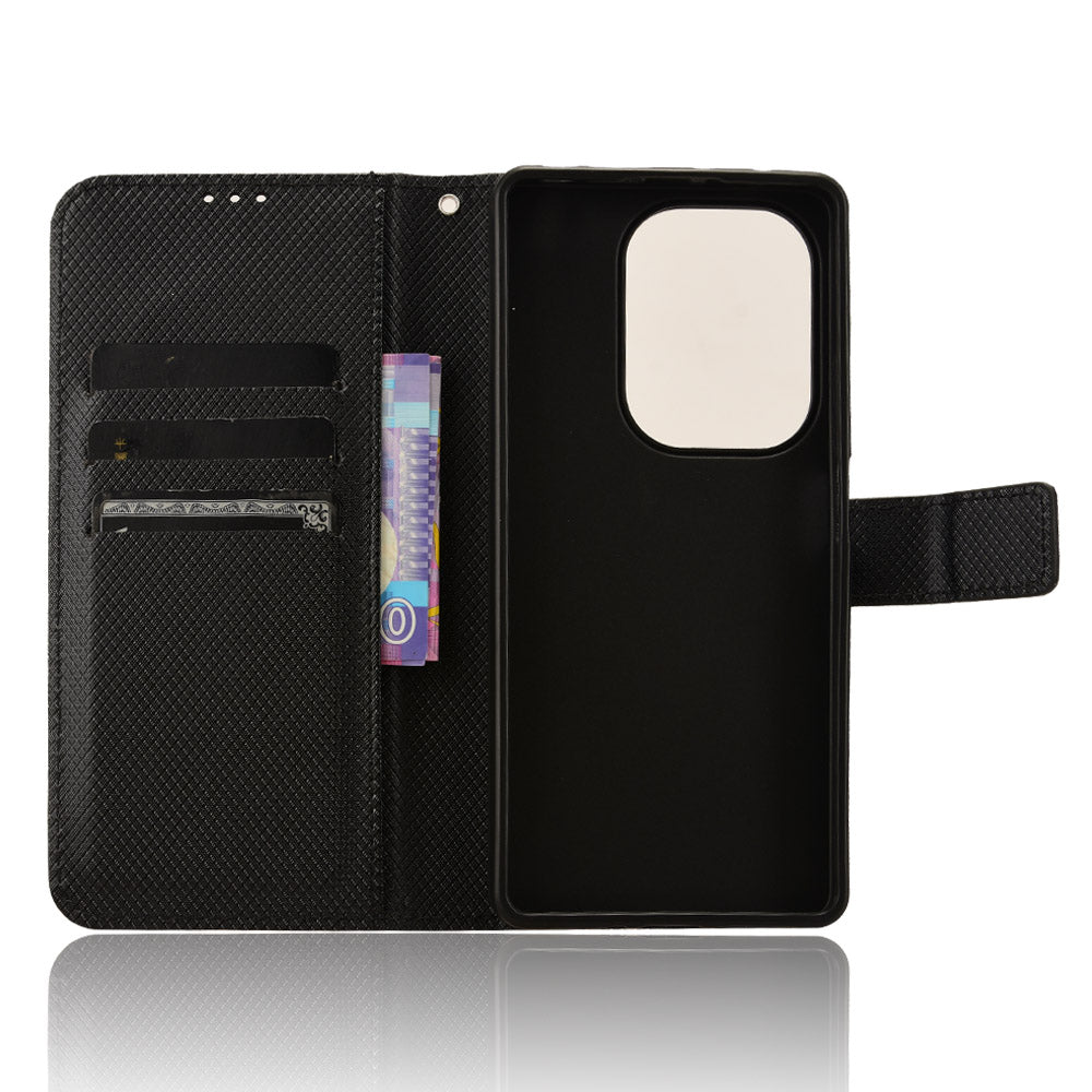 For Xiaomi Redmi Note 13 Pro 4G / Poco M6 Pro 4G Leather Case Diamond Texture Flip Protective Phone Cover - Black