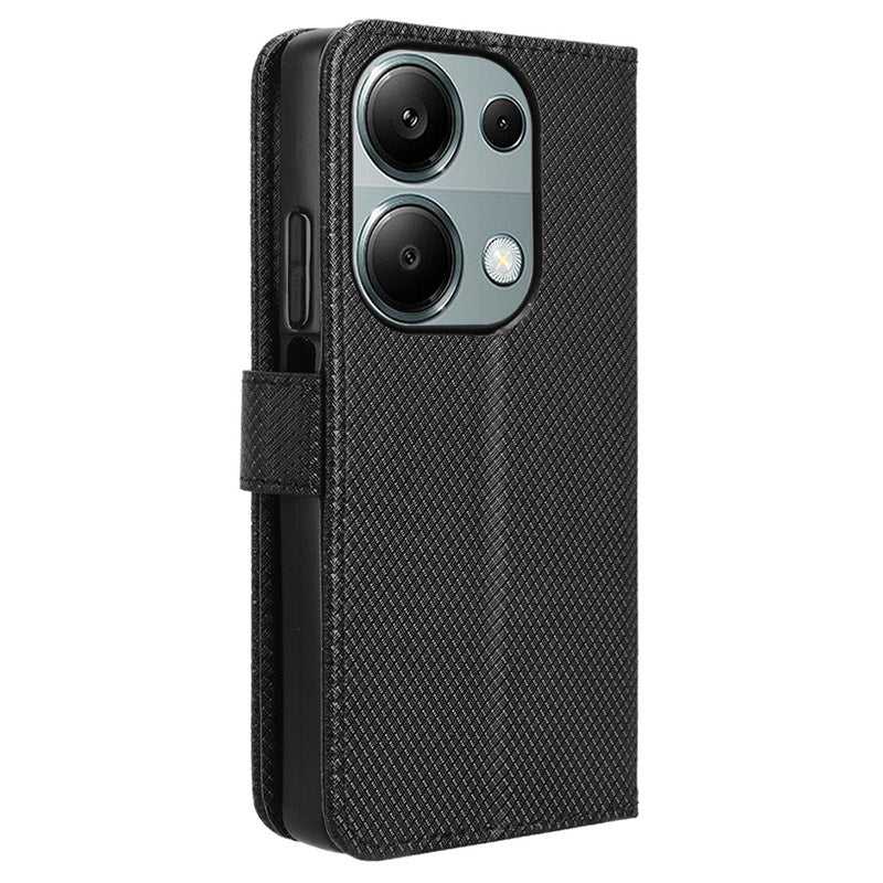 For Xiaomi Redmi Note 13 Pro 4G / Poco M6 Pro 4G Leather Case Diamond Texture Flip Protective Phone Cover - Black