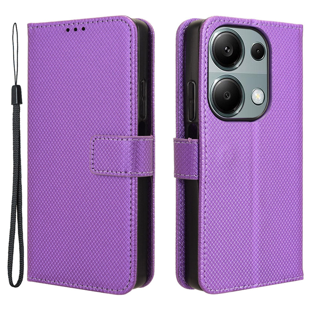 For Xiaomi Redmi Note 13 Pro 4G / Poco M6 Pro 4G Leather Case Diamond Texture Flip Protective Phone Cover - Purple