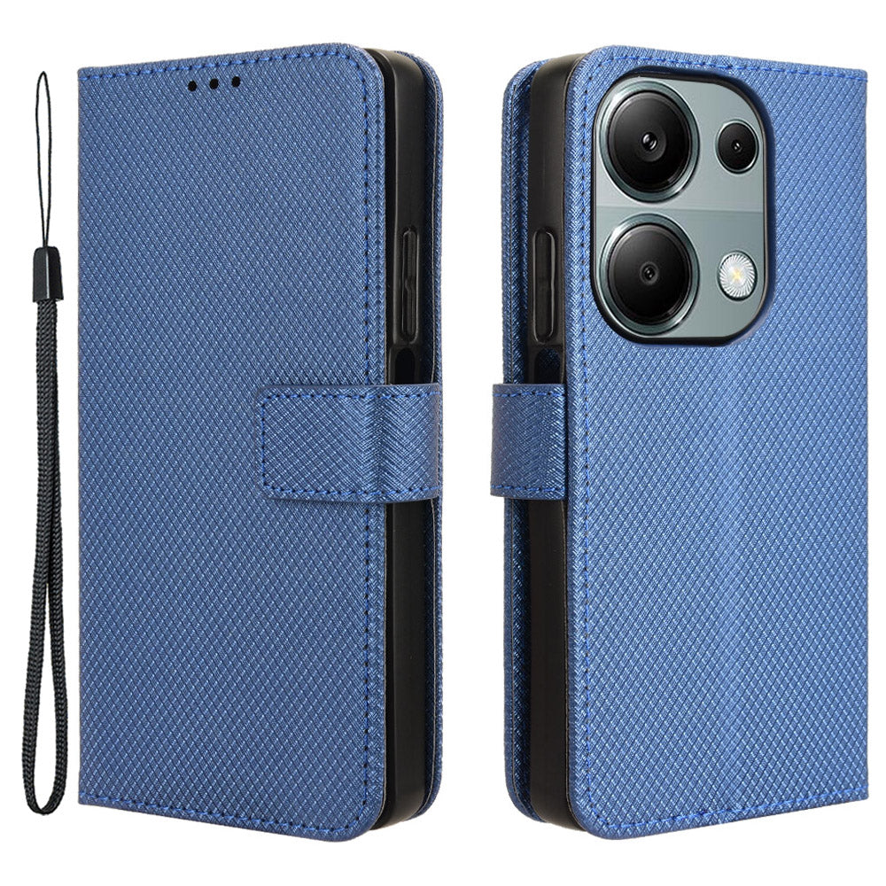 For Xiaomi Redmi Note 13 Pro 4G / Poco M6 Pro 4G Leather Case Diamond Texture Flip Protective Phone Cover - Blue