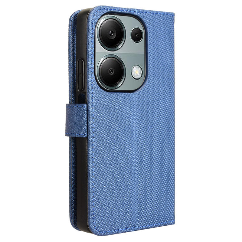 For Xiaomi Redmi Note 13 Pro 4G / Poco M6 Pro 4G Leather Case Diamond Texture Flip Protective Phone Cover - Blue
