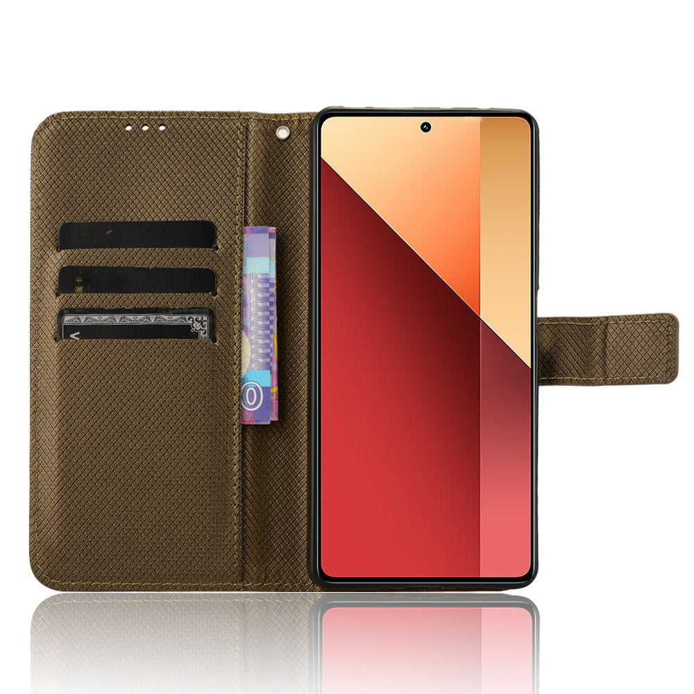 For Xiaomi Redmi Note 13 Pro 4G / Poco M6 Pro 4G Leather Case Diamond Texture Flip Protective Phone Cover - Brown