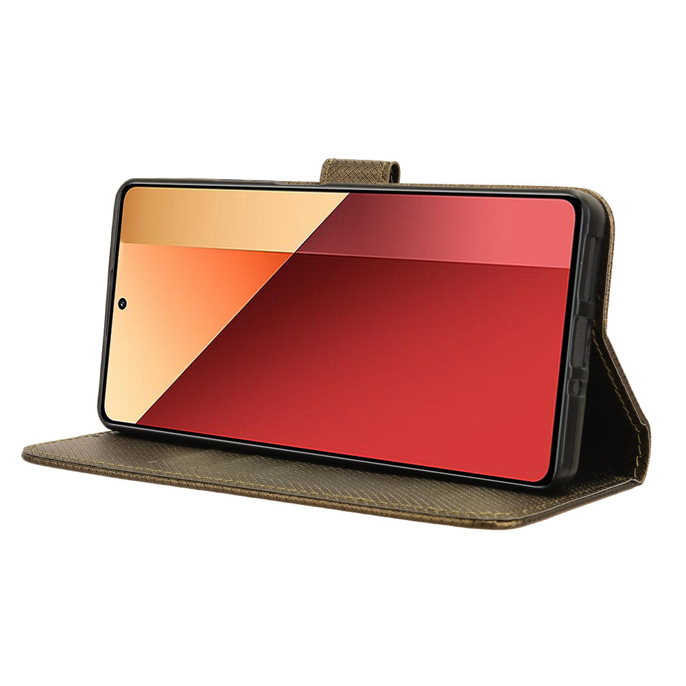 For Xiaomi Redmi Note 13 Pro 4G / Poco M6 Pro 4G Leather Case Diamond Texture Flip Protective Phone Cover - Brown
