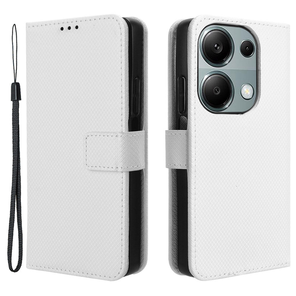 For Xiaomi Redmi Note 13 Pro 4G / Poco M6 Pro 4G Leather Case Diamond Texture Flip Protective Phone Cover - White