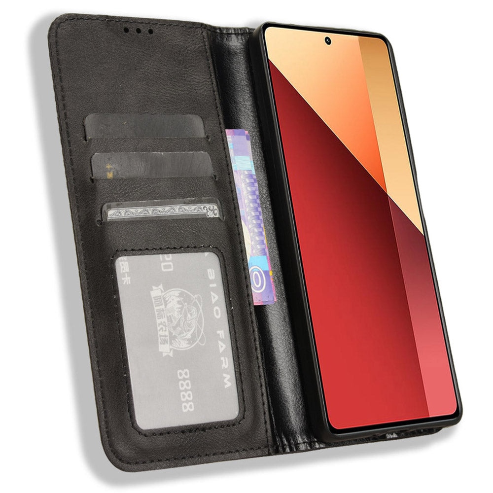 For Xiaomi Redmi Note 13 Pro 4G / Poco M6 Pro 4G Wallet Case Leather Vintage Phone Cover - Black