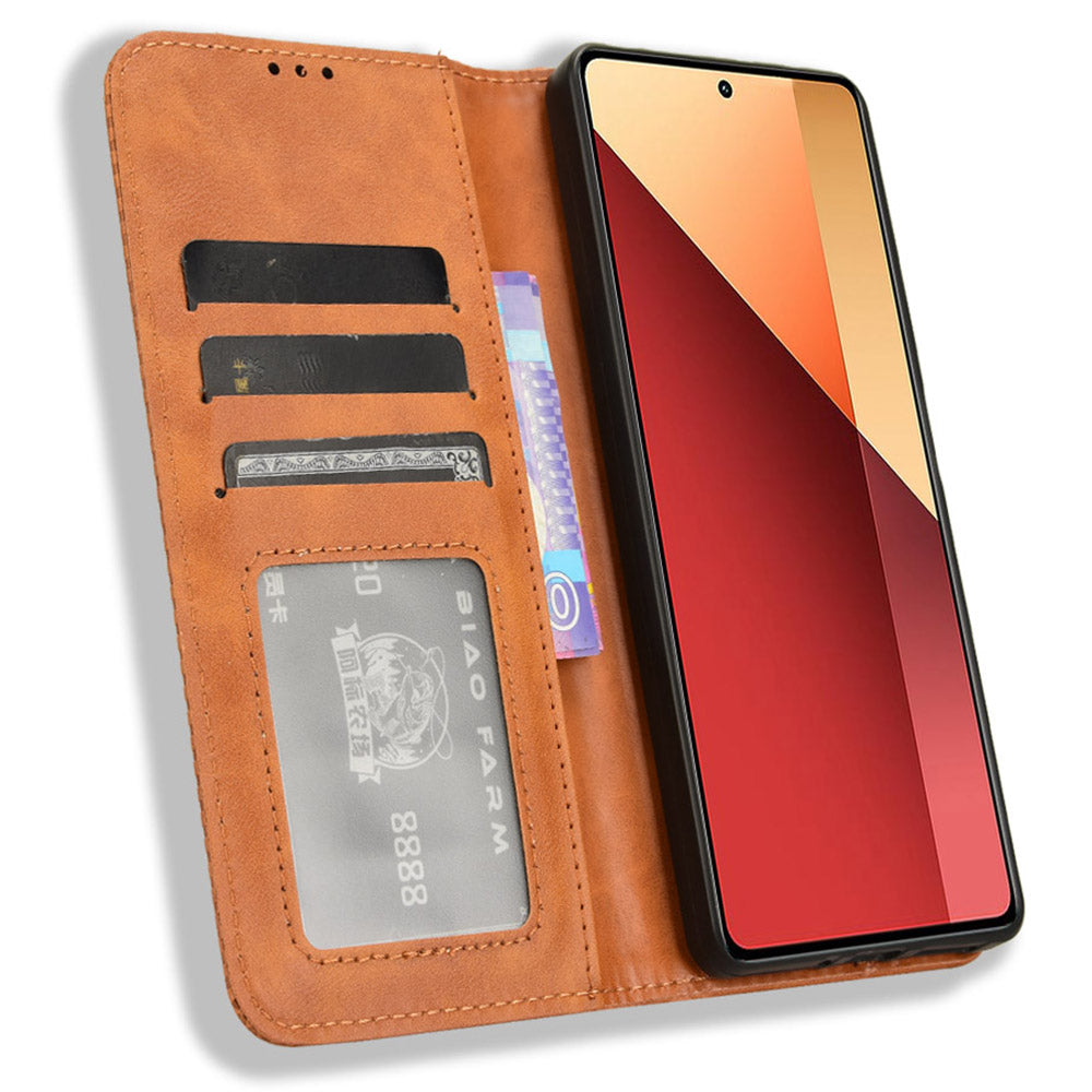 For Xiaomi Redmi Note 13 Pro 4G / Poco M6 Pro 4G Wallet Case Leather Vintage Phone Cover - Brown