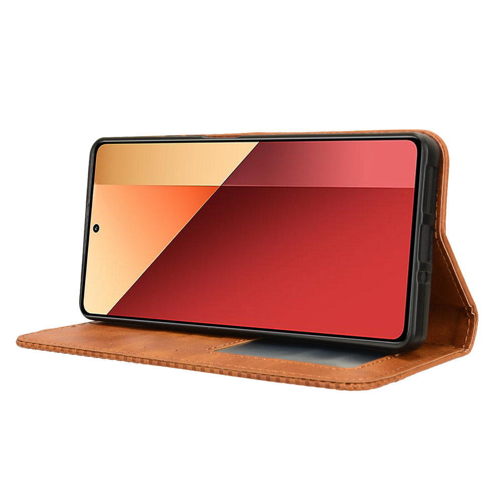 For Xiaomi Redmi Note 13 Pro 4G / Poco M6 Pro 4G Wallet Case Leather Vintage Phone Cover - Brown