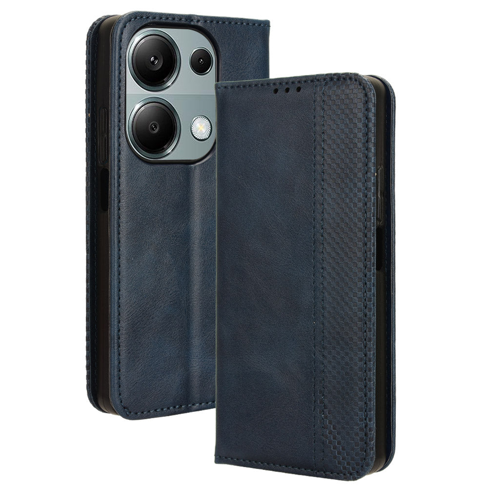 For Xiaomi Redmi Note 13 Pro 4G / Poco M6 Pro 4G Wallet Case Leather Vintage Phone Cover - Blue