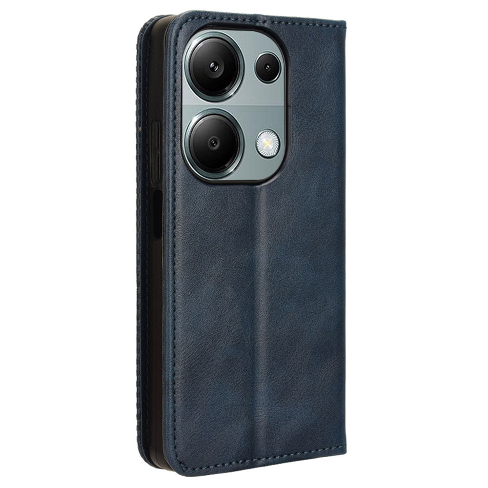 For Xiaomi Redmi Note 13 Pro 4G / Poco M6 Pro 4G Wallet Case Leather Vintage Phone Cover - Blue
