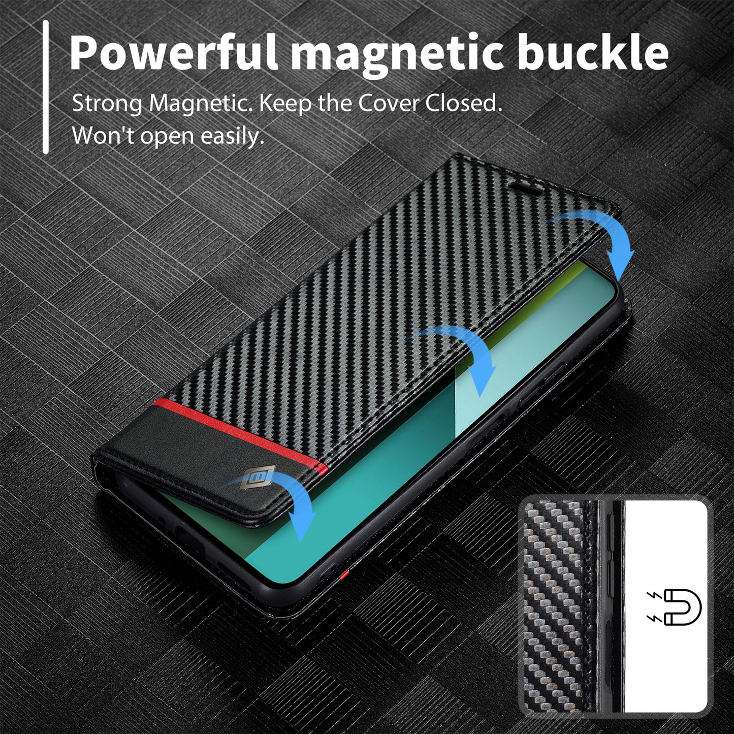 LC.IMEEKE For Xiaomi Redmi Note 13 Pro 4G / Poco M6 Pro 4G Carbon Fiber Texture Case Magnetic Closure Phone Cover - Horizontal Stripe
