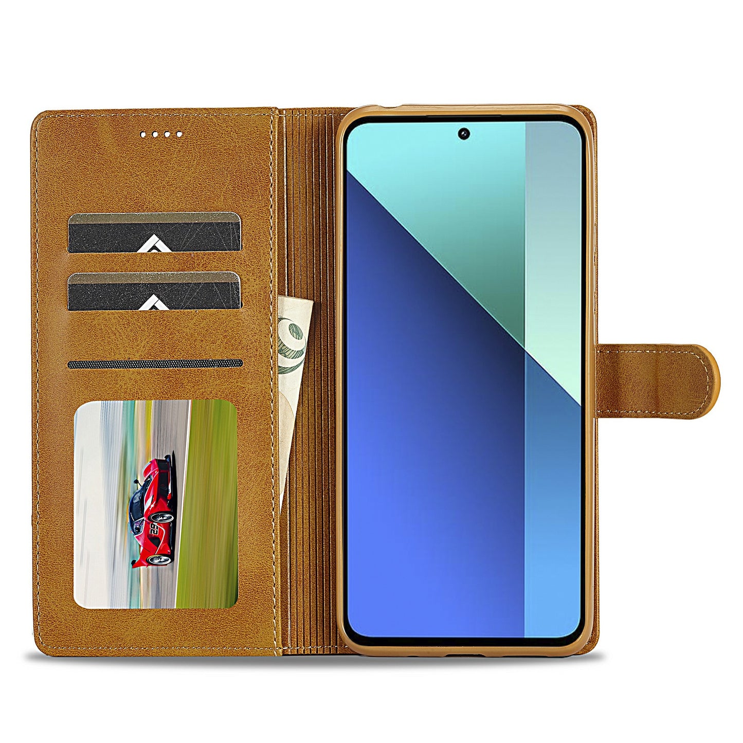 LC.IMEEKE For Xiaomi Redmi Note 13 4G Wallet Case Calf Texture Leather Folio Phone Cover - Yellow