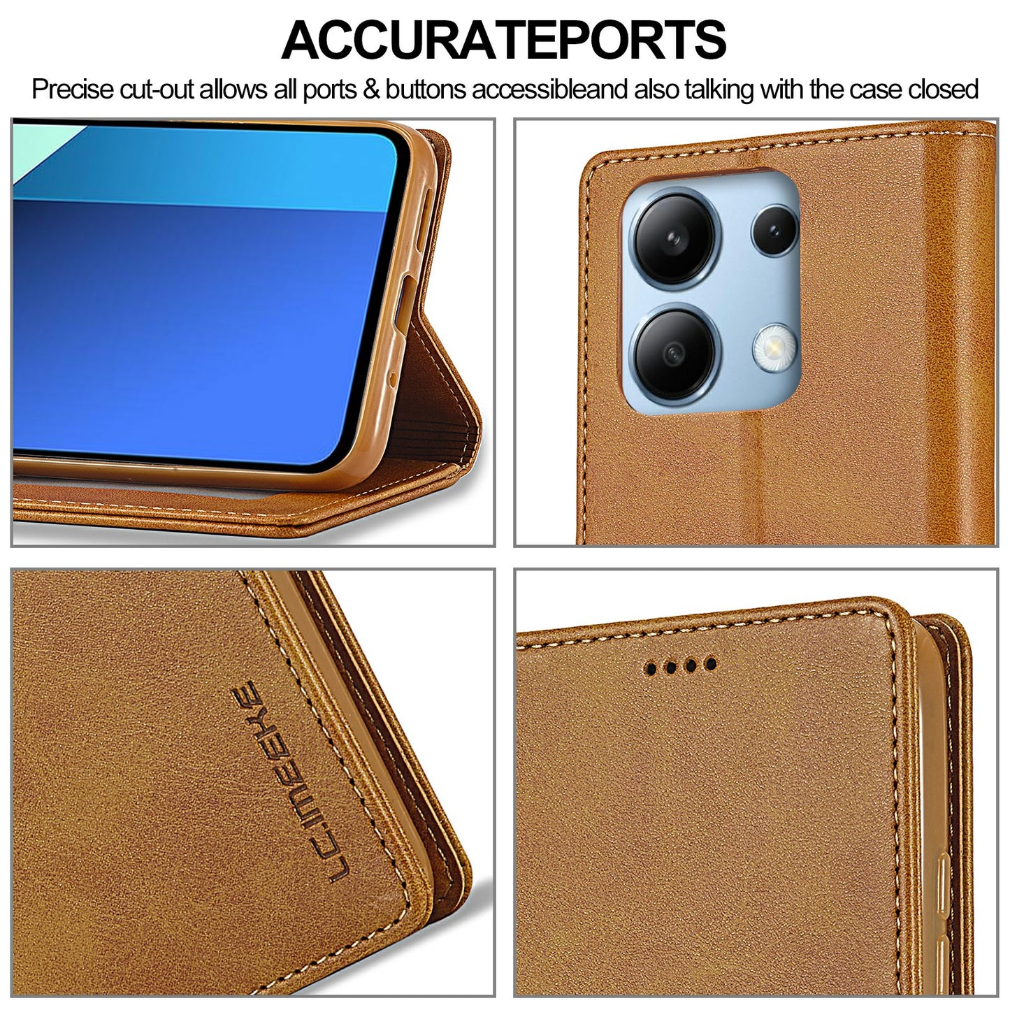 LC.IMEEKE For Xiaomi Redmi Note 13 4G Wallet Case Calf Texture Leather Folio Phone Cover - Yellow