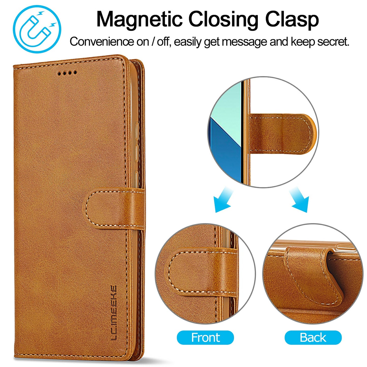 LC.IMEEKE For Xiaomi Redmi Note 13 4G Wallet Case Calf Texture Leather Folio Phone Cover - Yellow