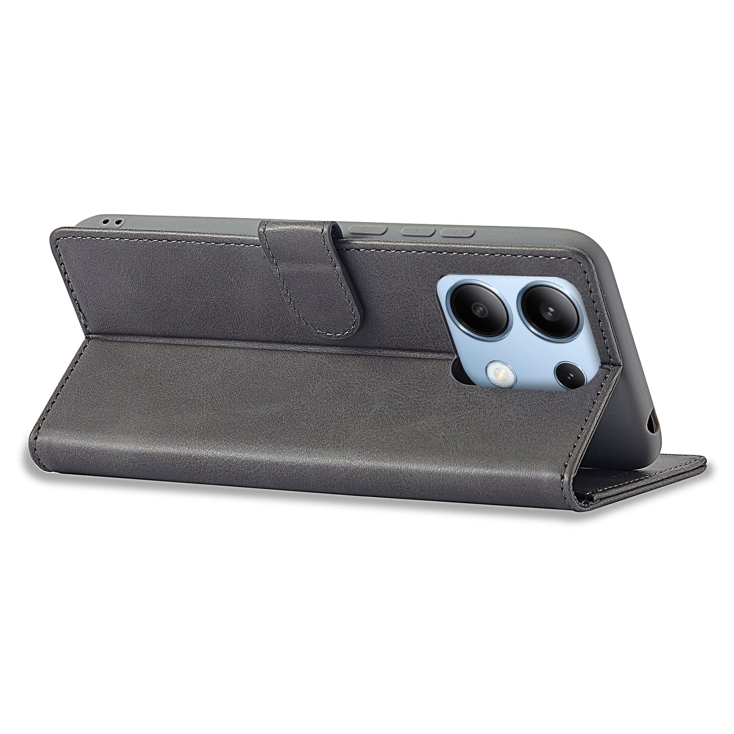 LC.IMEEKE For Xiaomi Redmi Note 13 4G Wallet Case Calf Texture Leather Folio Phone Cover - Grey