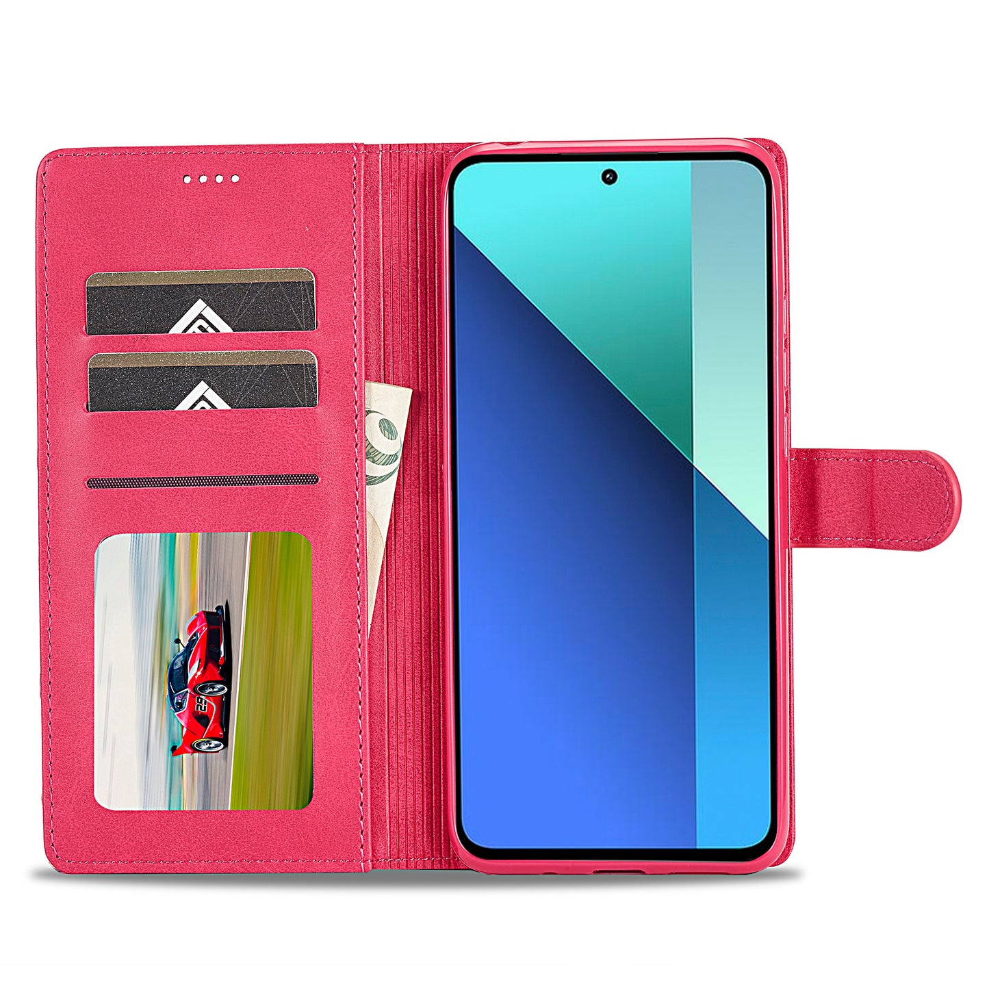 LC.IMEEKE For Xiaomi Redmi Note 13 4G Wallet Case Calf Texture Leather Folio Phone Cover - Rose