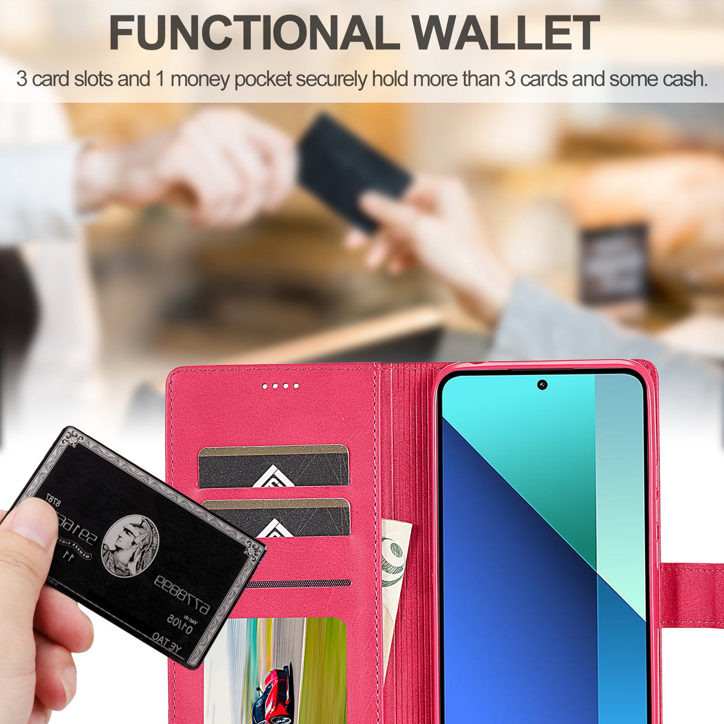 LC.IMEEKE For Xiaomi Redmi Note 13 4G Wallet Case Calf Texture Leather Folio Phone Cover - Rose