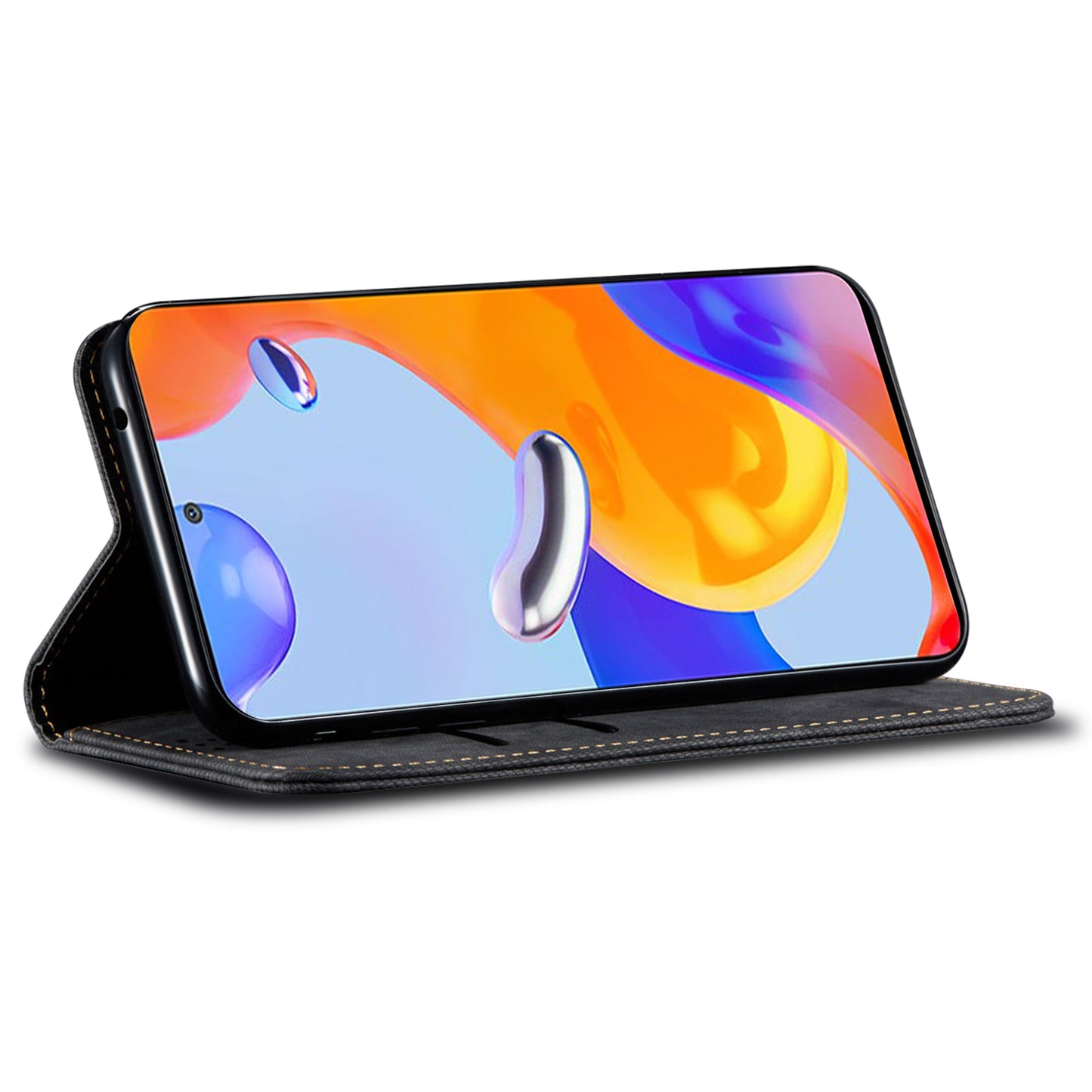 For Xiaomi Redmi Note 13 Pro+ 5G Phone Case Jeans Cloth Texture Leather Cover - Black