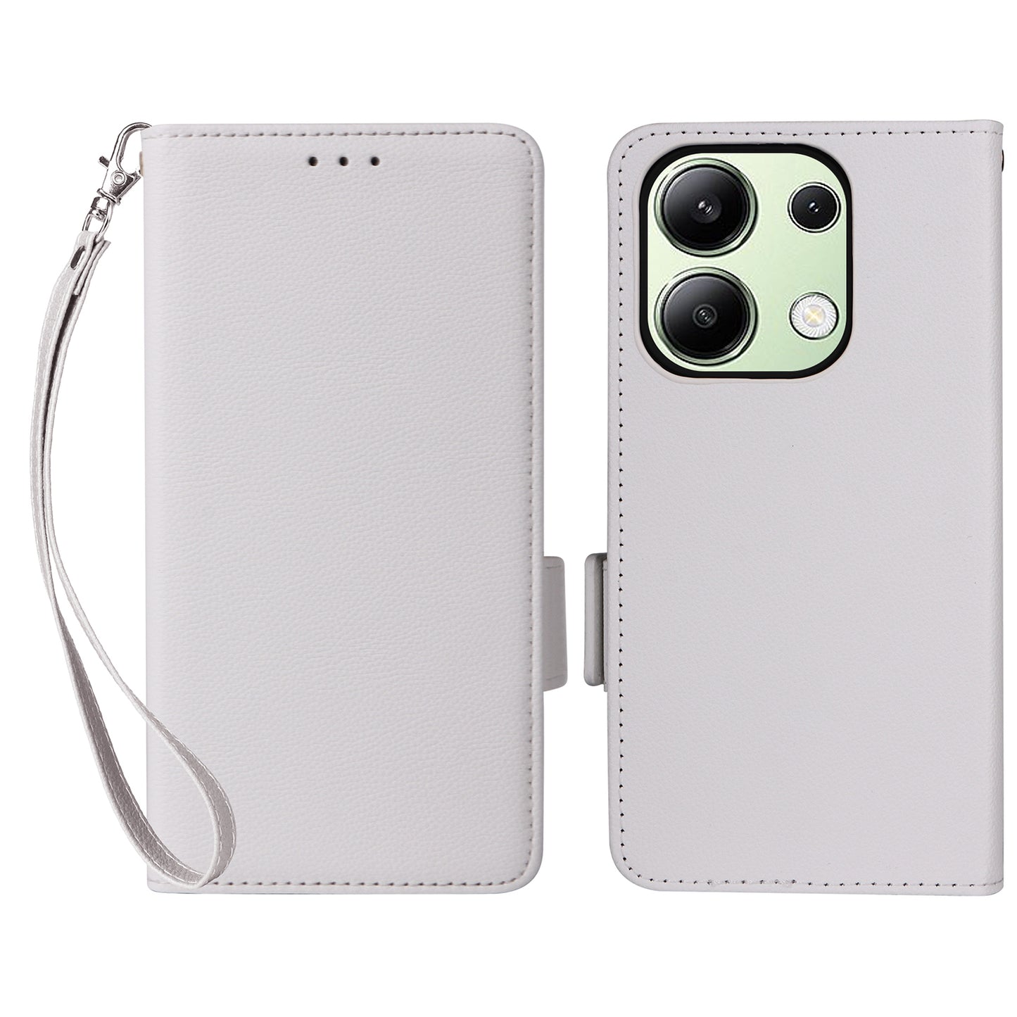 For Xiaomi Redmi Note 13 4G Shockproof Phone Case PU Leather Flip Cover - White