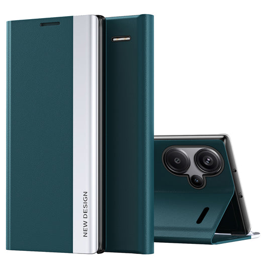 For Xiaomi Redmi Note 13 Pro+ 5G Cell Phone Case Anti-fall PC Shell PU Leather Cover - Green
