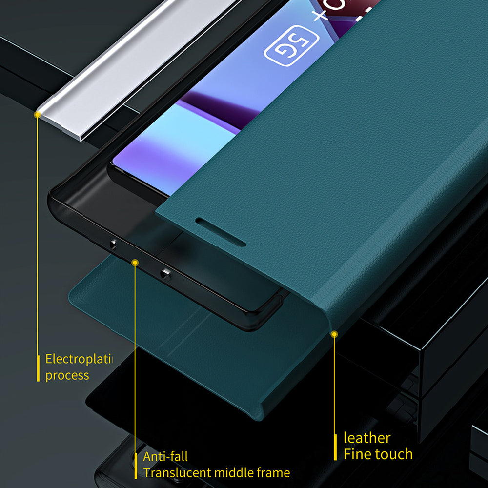 For Xiaomi Redmi Note 13 Pro+ 5G Cell Phone Case Anti-fall PC Shell PU Leather Cover - Sky Blue