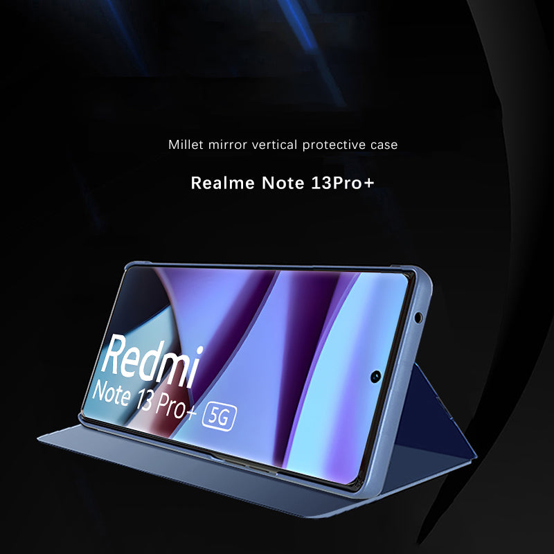 For Xiaomi Redmi Note 13 Pro+ 5G Case View Window PU Leather+PC Electroplating Phone Cover - Blue