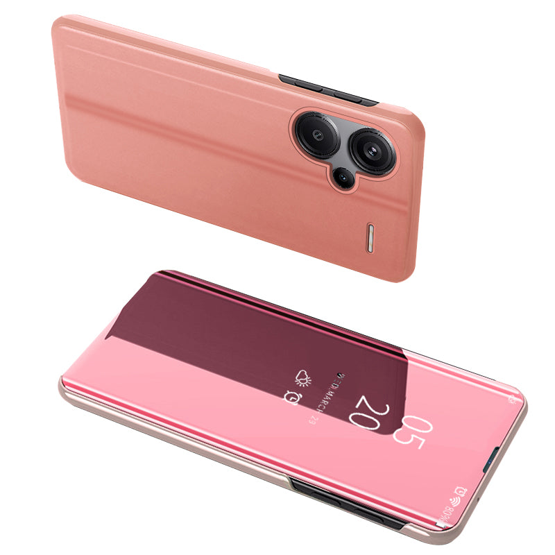 For Xiaomi Redmi Note 13 Pro+ 5G Case View Window PU Leather+PC Electroplating Phone Cover - Rose Gold
