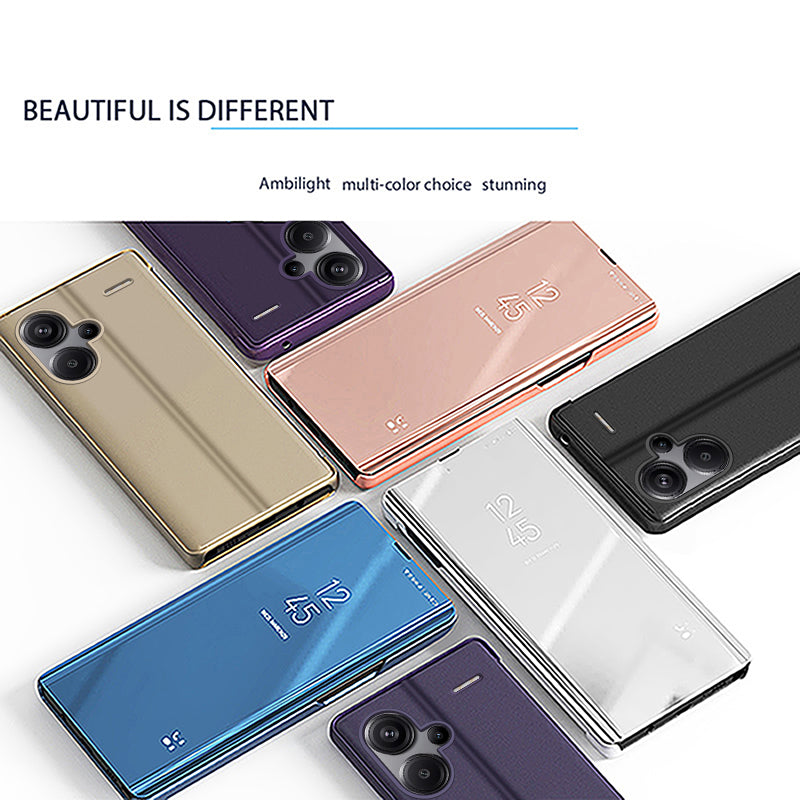 For Xiaomi Redmi Note 13 Pro+ 5G Case View Window PU Leather+PC Electroplating Phone Cover - Rose Gold