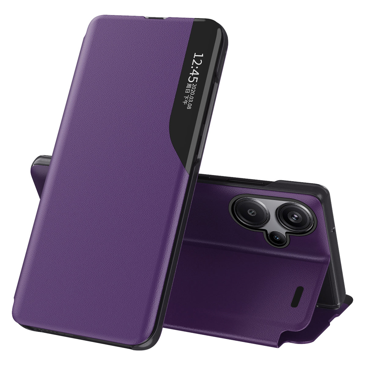 For Xiaomi Redmi Note 13 Pro+ 5G Case View Window Leather Phone Cover with Foldable Stand - Purple