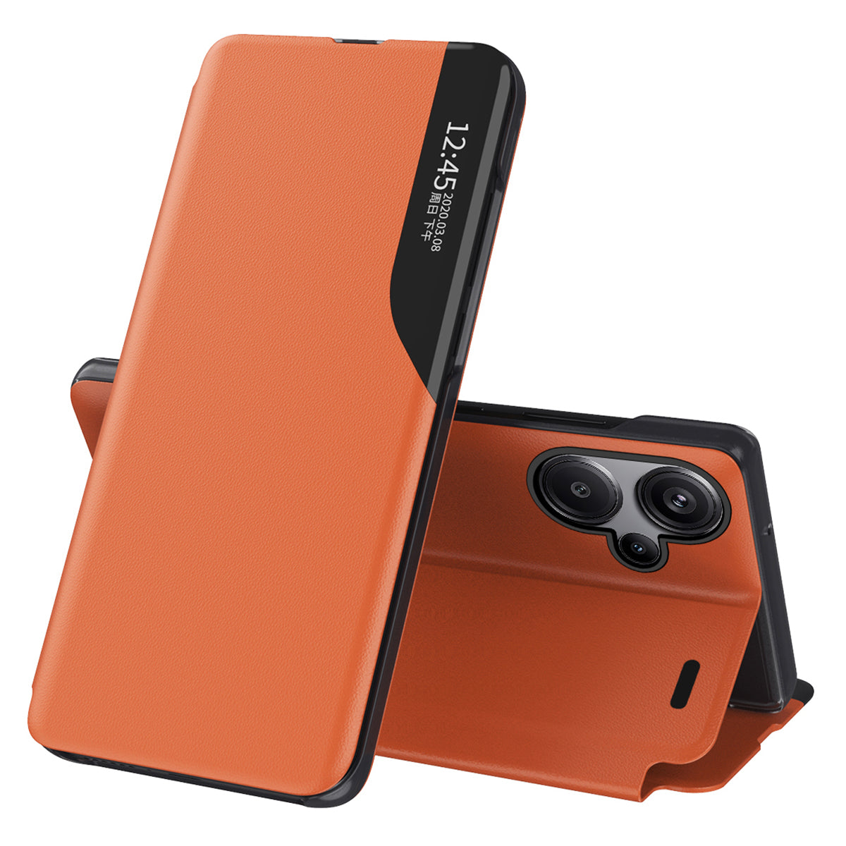 For Xiaomi Redmi Note 13 Pro+ 5G Case View Window Leather Phone Cover with Foldable Stand - Orange