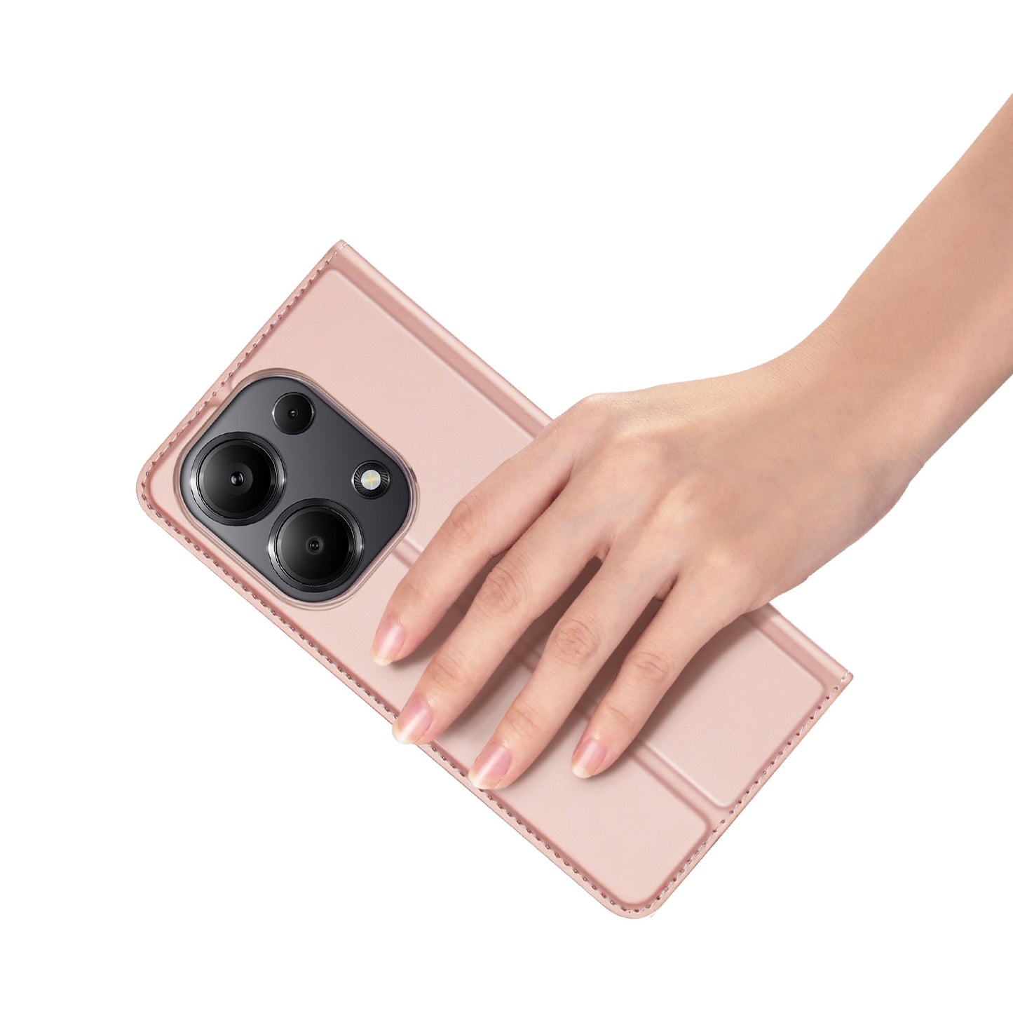 DUX DUCIS Skin Pro Series For Xiaomi Redmi Note 13 Pro 4G / Poco M6 Pro 4G Phone Case Card Slots PU Leather Cover - Pink