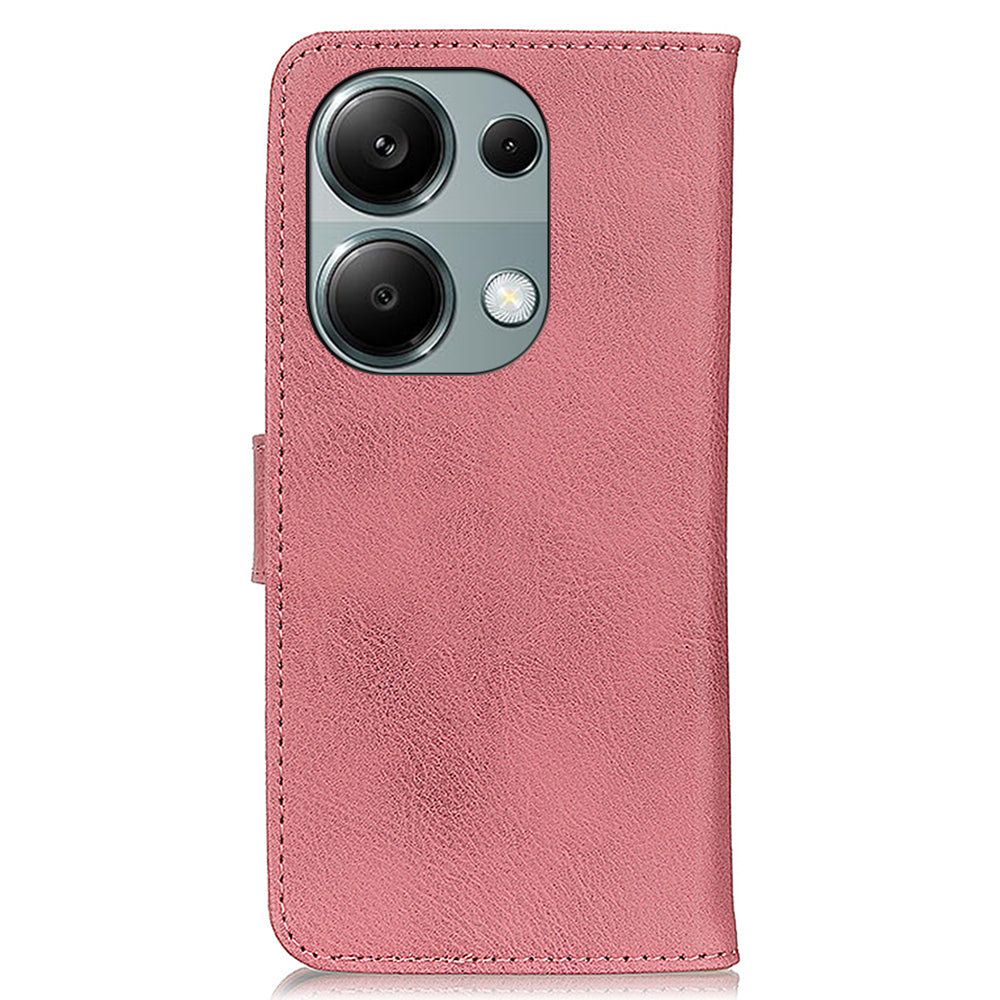 KHAZNEH For Xiaomi Redmi Note 13 Pro 4G / Poco M6 Pro 4G Wallet Case Cowhide Texture Leather Phone Cover - Pink