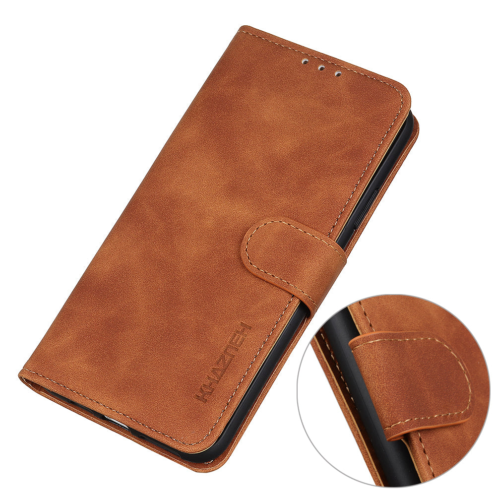 KHAZNEH For Xiaomi Redmi Note 13 Pro 4G / Poco M6 Pro 4G Phone Case Retro PU Leather Flip Cover - Brown