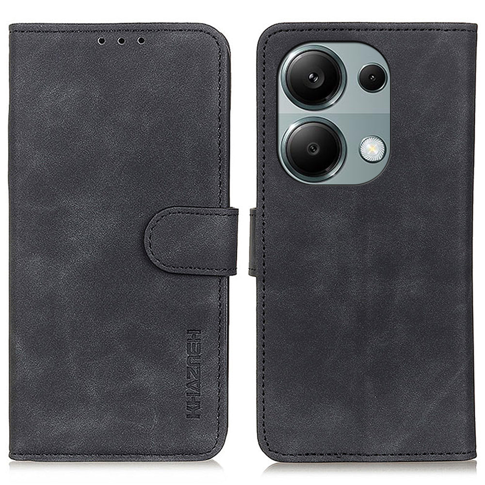 KHAZNEH For Xiaomi Redmi Note 13 Pro 4G / Poco M6 Pro 4G Phone Case Retro PU Leather Flip Cover - Black