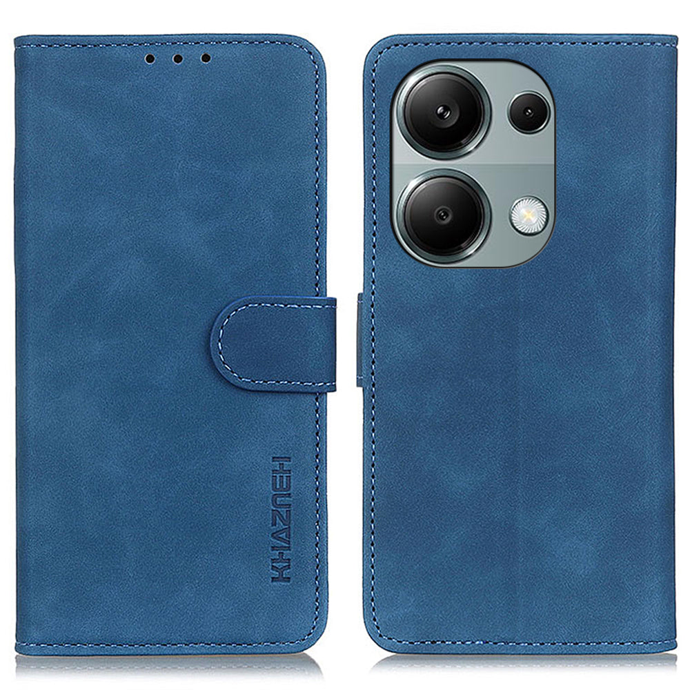 KHAZNEH For Xiaomi Redmi Note 13 Pro 4G / Poco M6 Pro 4G Phone Case Retro PU Leather Flip Cover - Blue