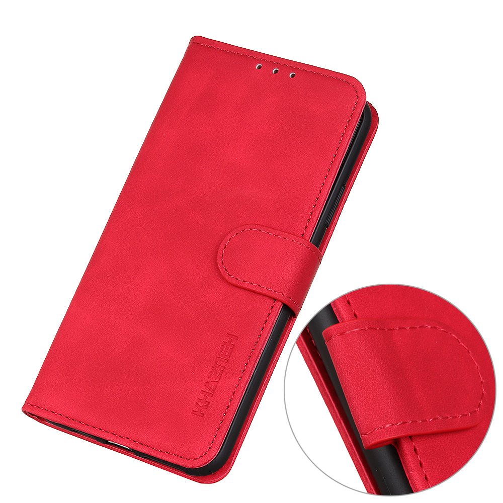 KHAZNEH For Xiaomi Redmi Note 13 Pro 4G / Poco M6 Pro 4G Phone Case Retro PU Leather Flip Cover - Red