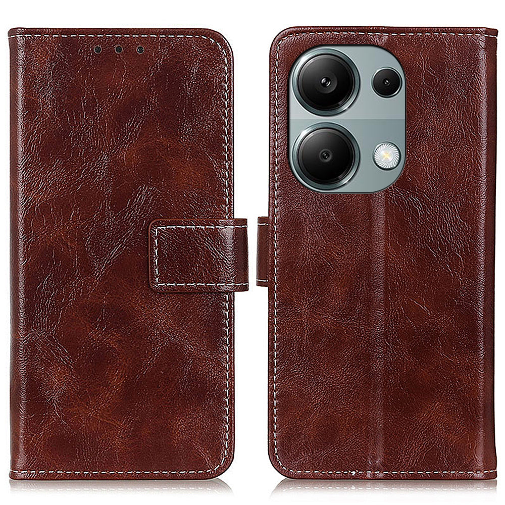 For Xiaomi Redmi Note 13 Pro 4G / Poco M6 Pro 4G Wallet Phone Case Retro Crazy Horse Texture PU Leather Cover - Brown