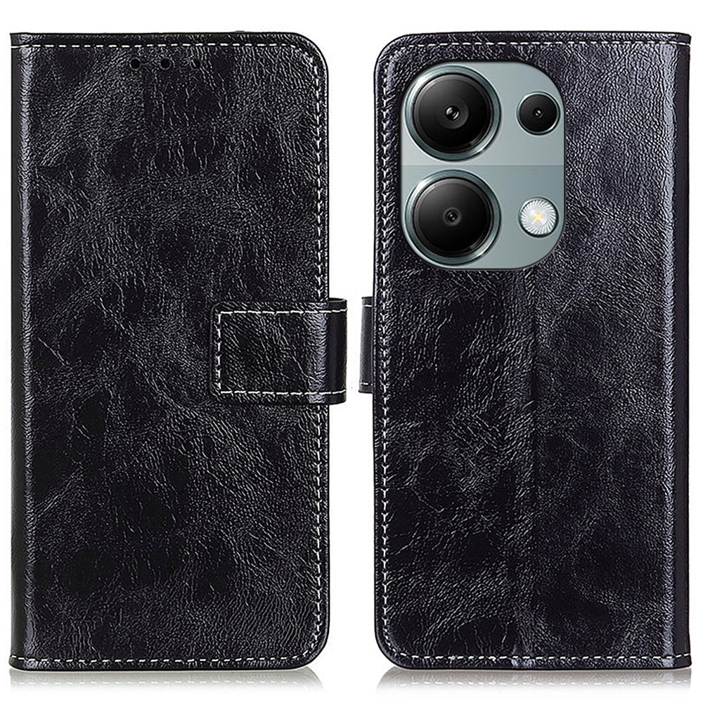 For Xiaomi Redmi Note 13 Pro 4G / Poco M6 Pro 4G Wallet Phone Case Retro Crazy Horse Texture PU Leather Cover - Black