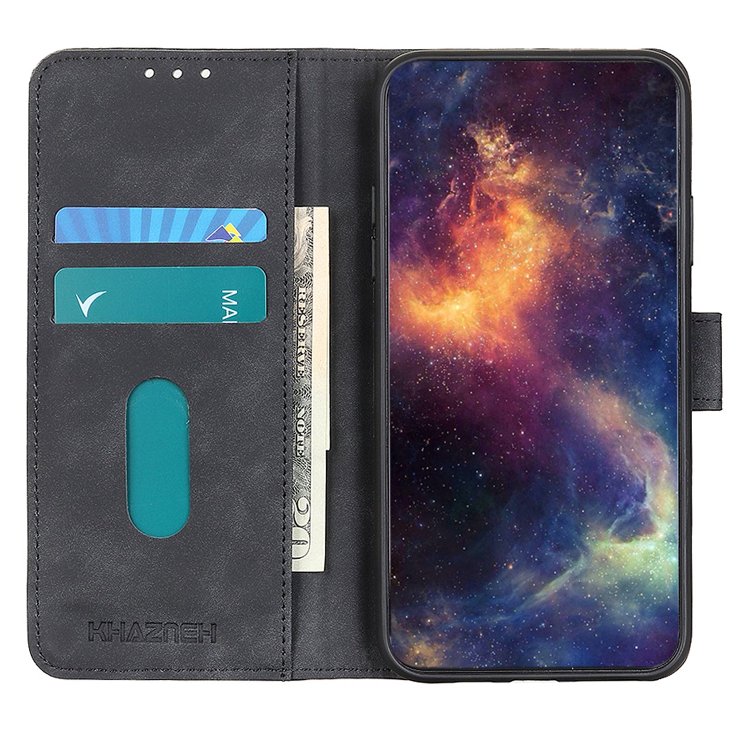 KHAZNEH For Xiaomi Redmi Note 13 4G Case Retro PU Leather Wallet Phone Cover - Black