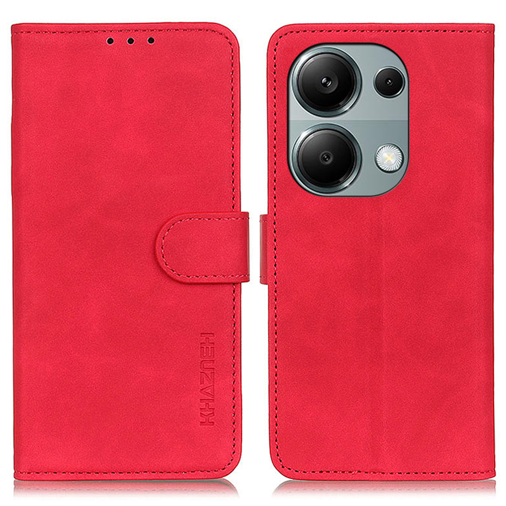 KHAZNEH For Xiaomi Redmi Note 13 4G Case Retro PU Leather Wallet Phone Cover - Red