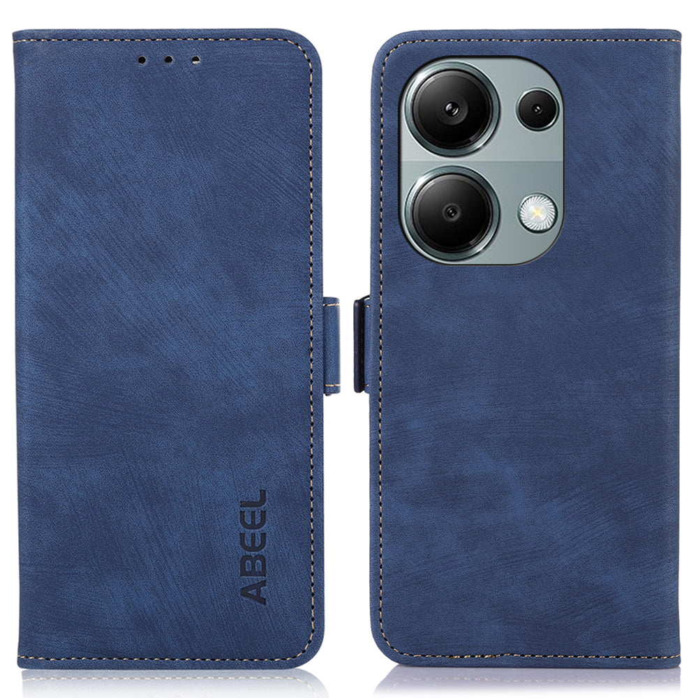 ABEEL For Xiaomi Redmi Note 13 4G Case Retro Texture Leather Cell Phone Cover with Wallet - Blue