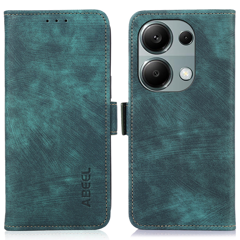 ABEEL For Xiaomi Redmi Note 13 4G Case Retro Texture Leather Cell Phone Cover with Wallet - Green
