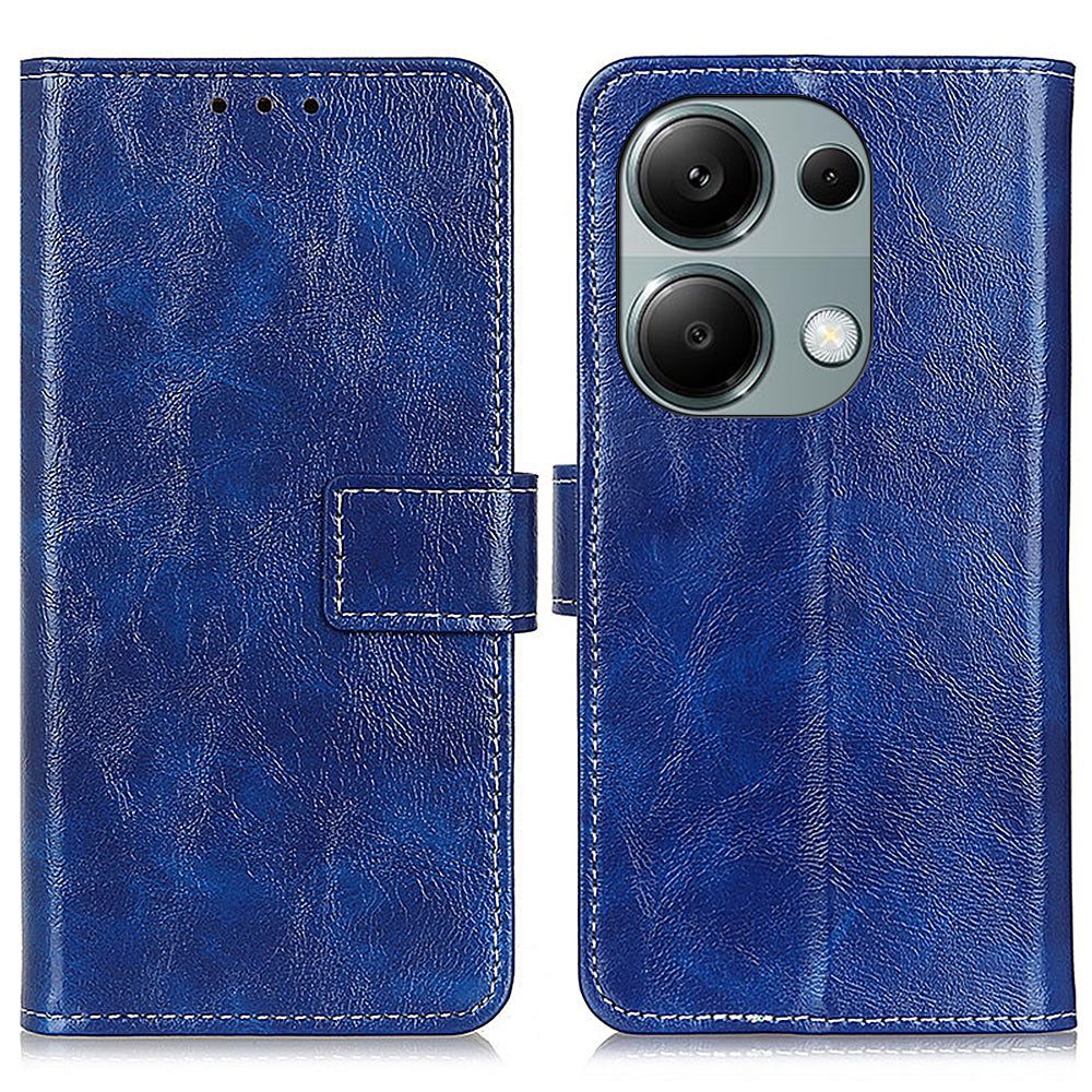 For Xiaomi Redmi Note 13 4G Case Retro PU Leather Wallet Stand Drop Resistant Phone Cover - Blue