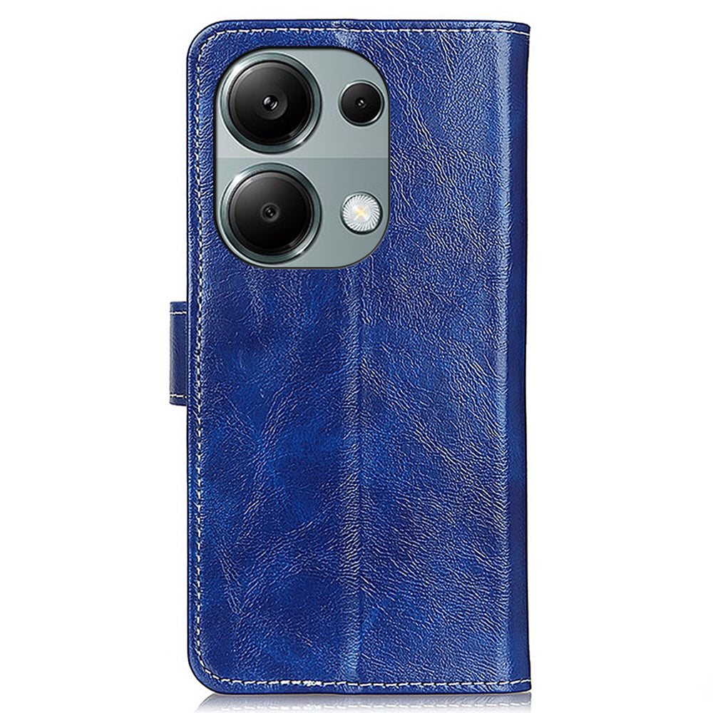 For Xiaomi Redmi Note 13 4G Case Retro PU Leather Wallet Stand Drop Resistant Phone Cover - Blue