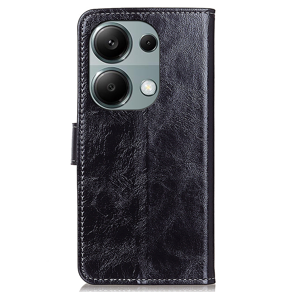 For Xiaomi Redmi Note 13 4G Case Retro PU Leather Wallet Stand Drop Resistant Phone Cover - Black
