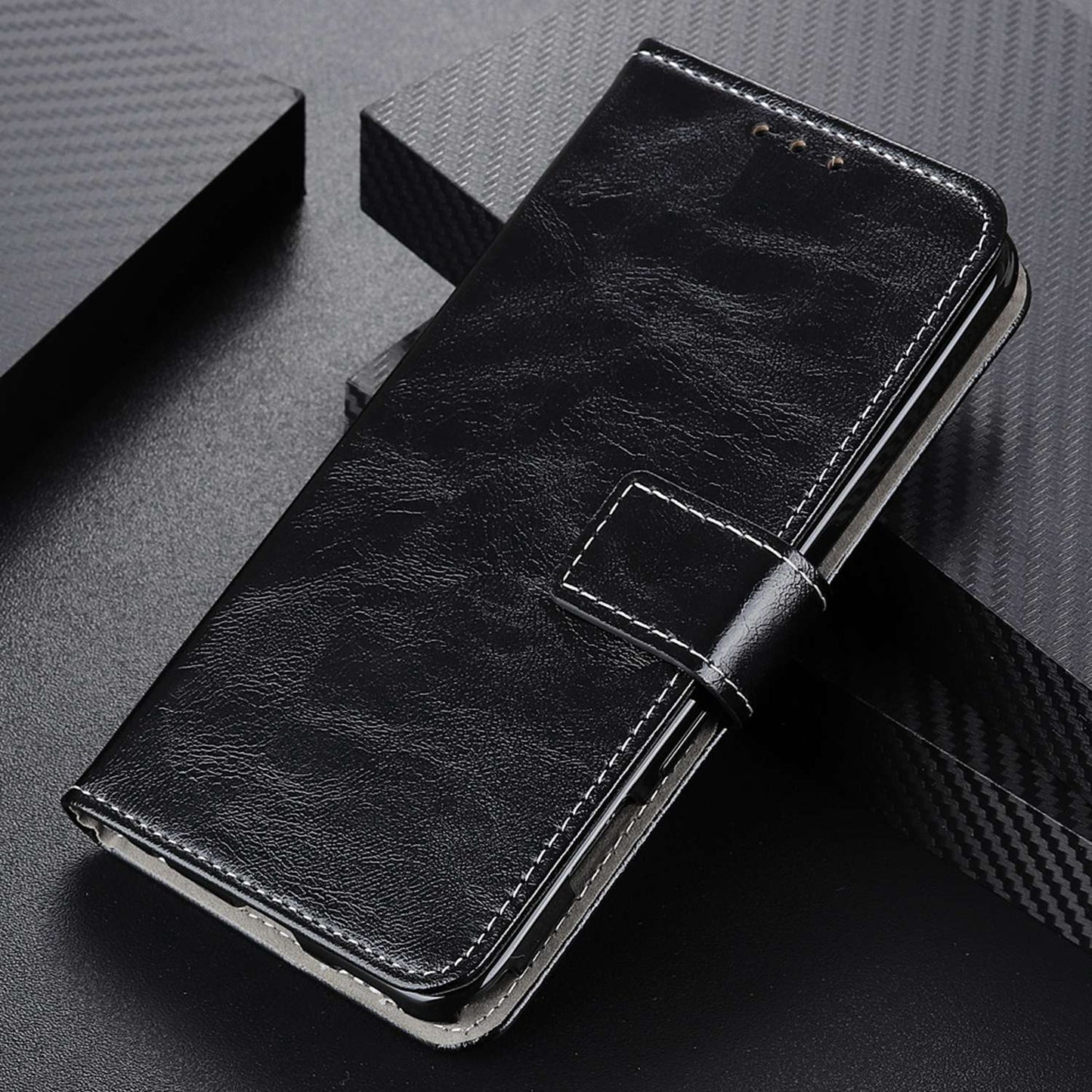For Xiaomi Redmi Note 13 4G Case Retro PU Leather Wallet Stand Drop Resistant Phone Cover - Black
