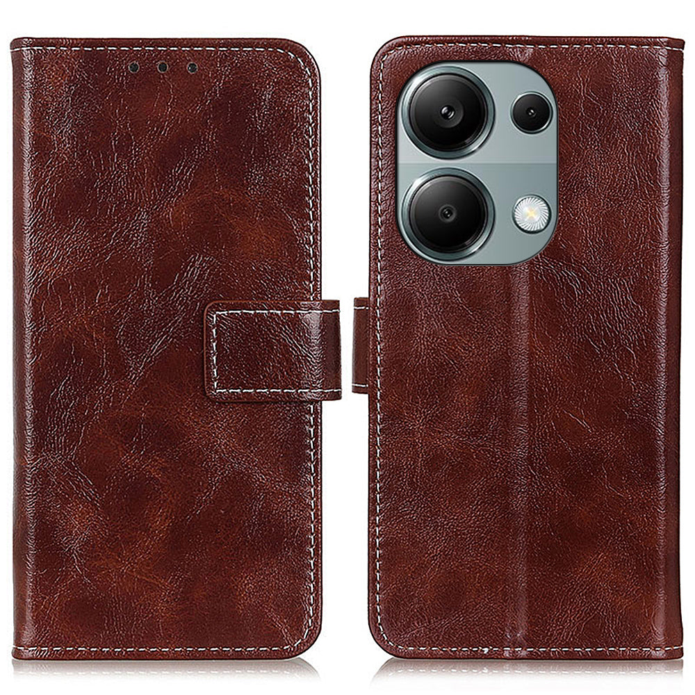 For Xiaomi Redmi Note 13 4G Case Retro PU Leather Wallet Stand Drop Resistant Phone Cover - Brown